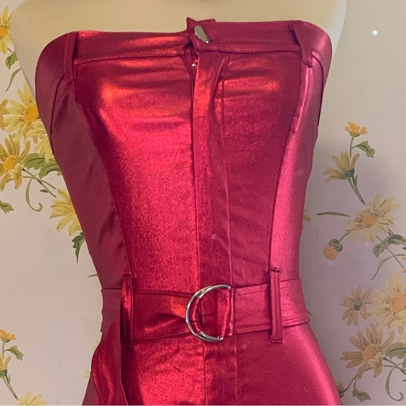 NWT strapless body hugging tube midi dress in metallic red - Picture 4 of 15